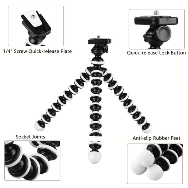 Octopus Flexible Tripod Camera + Action Camera Mount, Live Broadcast Selfie Tripod