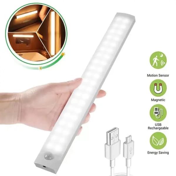 (White, 3-pack) Cabinet lighting with motion sensor, rechargeable LED wardrobe lighting, battery-powered wireless magnetic lamp