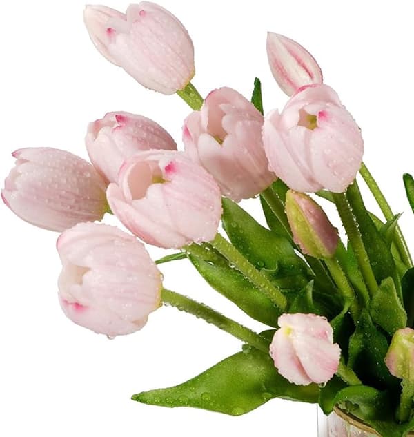 Artificial Tulip Bouquet, 5-Piece \"Real Touch\" Soft Latex Flowers for Home Decor and Wedding Decorations, Deep Pink, 40 cm