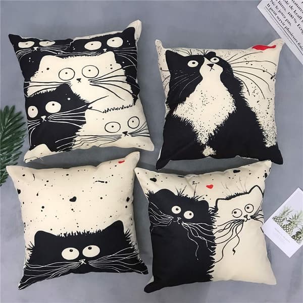 Set of 4 Cat Pattern Pillowcases, Covers 45x45 cm-max
