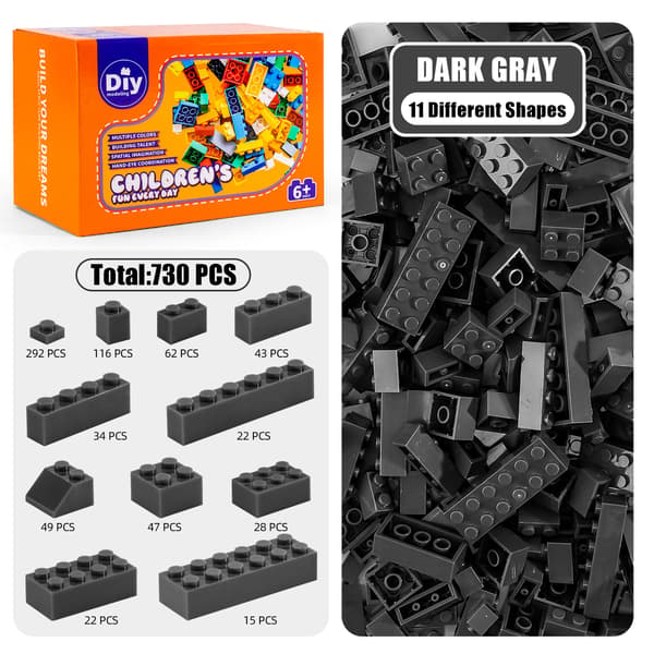 730 st Micro Brick DIY-kit – Kreativt fritt byggande löst pack*Mörkgrå* Mörkgrå Dark gray