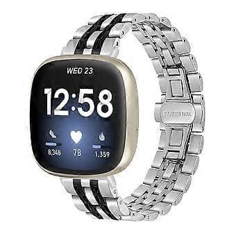 Kompatibel med Fitbit Sense 2 / Versa 4 Urrem i rustfrit stål Stilrent 7-perle design Erstatningsrem (Sort)