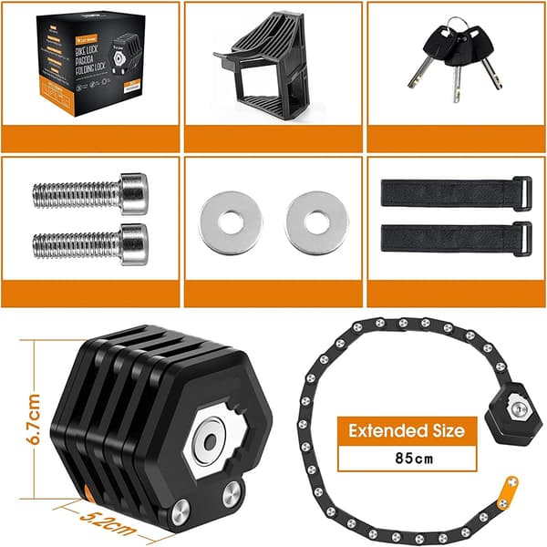 Compact and Lightweight Foldable Bicycle Lock, Robust and Durable for High Security, Quick Installation with High-Quality Mounting Bracket and Smart Design