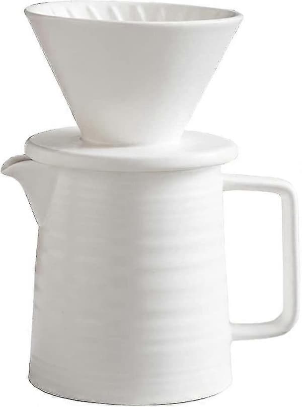 Pour Over Coffee Maker Set, Premium Ceramic V60 Dripper And Carafe, 1-2 Cup Home Filter Coffee Maker (White)
