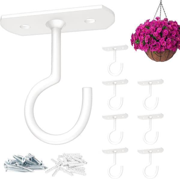 Ceiling Hooks, 8 Pieces White, 65 mm, Metal Wall Mount for Hanging Plants and Lanterns