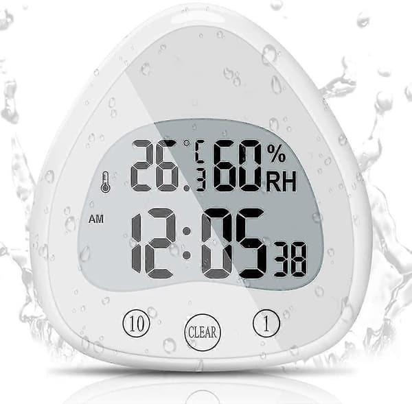 Badrumsklocka, LCD Digital Väckarklocka med Vattentät Touch Duschklocka, Timers Termometer Bärbar