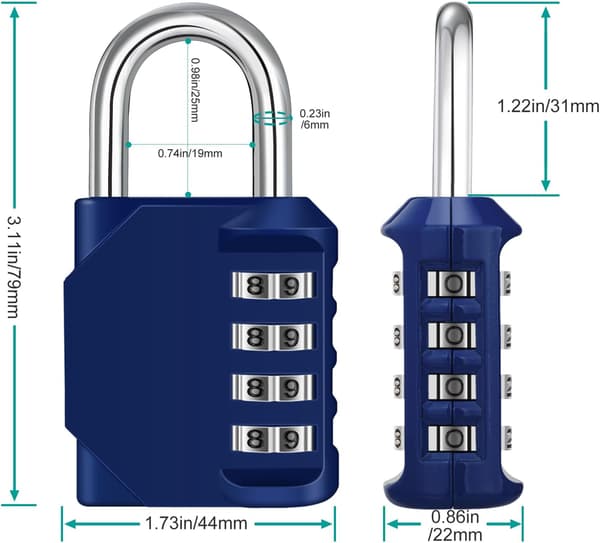 Combination Padlock, 4-Digit Code Lock, Gym Padlock, School Locker Lock, Weatherproof Outdoor Combination Lock (Black) Blue Blue