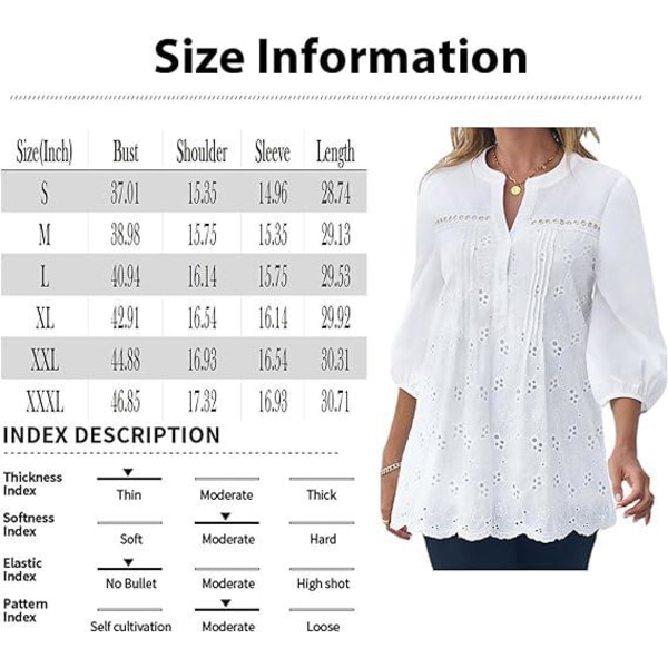 2024 sommermode 3/6-ærmet hvid skjorte ferie Løstflydende skjorte -L