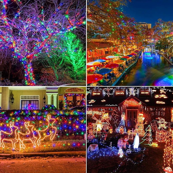 Värikkäät ulkovalosarjat, 30M 300 LED-valoa 8 tilaa Vedenkestävät LED-valosarjat sisä- ja ulkokäyttöön, vihreä johto White light