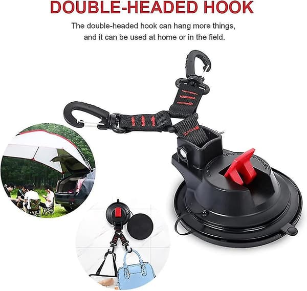 Yaju Heavy Duty Suction Cup Anchor with Fastening Hooks, Multi-functional Camping Tarp Accessory as Car Side Awning (2 Pcs Black)