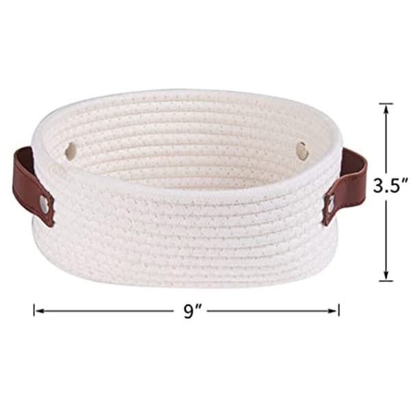 Woven Basket for Storage Oval Rope Baskets with Handles Mini Cotton Basket Small Storage Baskets Bedroom A