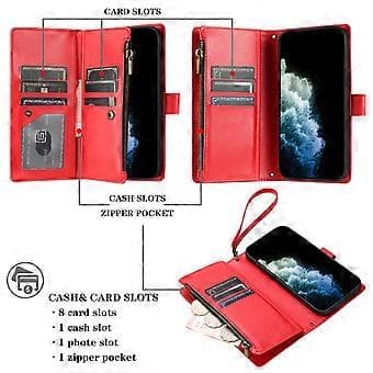 Compatible with Xiaomi POCO X4 Pro 5G Wallet Case Premium Zipper Large Capacity Flip PU Leather Case - Red Red Red