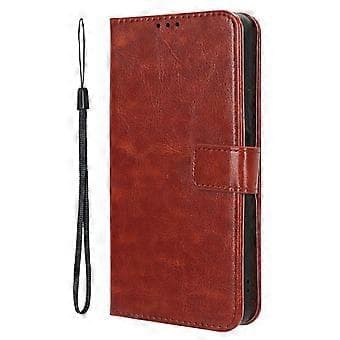 Kompatibelt etui til iPhone 16 Plus, Crazy Horse-tekstur, PU-læder, pung-etui (brun)