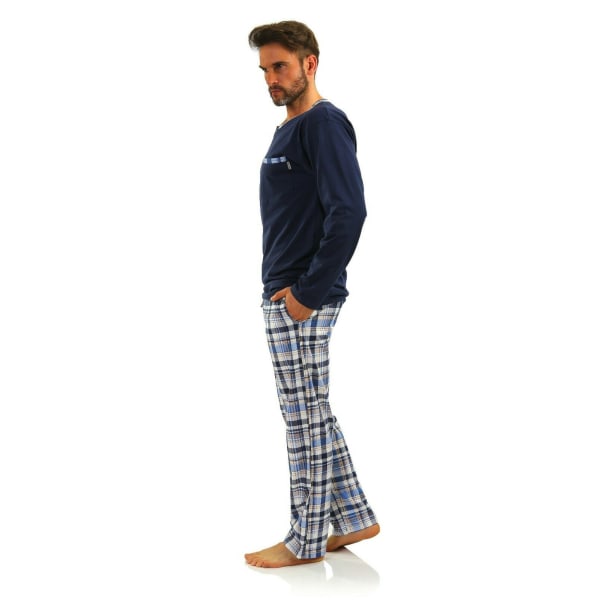 Sesto Senso herrpyjamas 100 % bomull långärmad + pyjamasbyxor nattdräkt - 2188/17 Marinblå - L