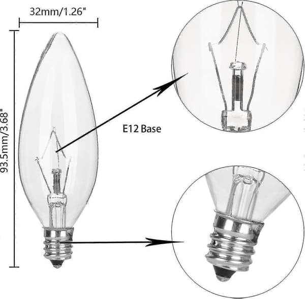 10-pakning E12 B10 15W 120V Klare Lysekronepærer