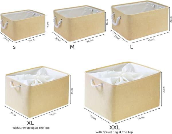 Foldable Storage Box, Thickened Fabric Storage Basket with Handles for Shelves Toys (M - Beige)