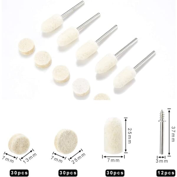 102 Wool Felt Polishing Wheels, 10/13/25mm Assorted Sizes, Compatible with Rotary Tools