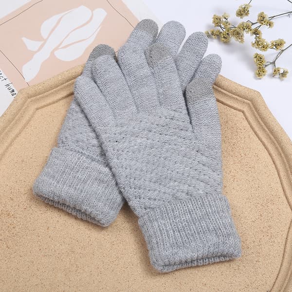 Vinterhandsker, touchscreen elastiske manchetter sms termiske handsker touchscreen termisk fleece fleeceforede strikkede handsker (grå)