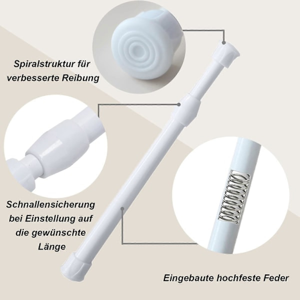 2-pack 30-50 cm teleskopstänger, spännstänger för gardiner, gardinspänne, vit utdragbar gardinstång utan borrning för köksskåp