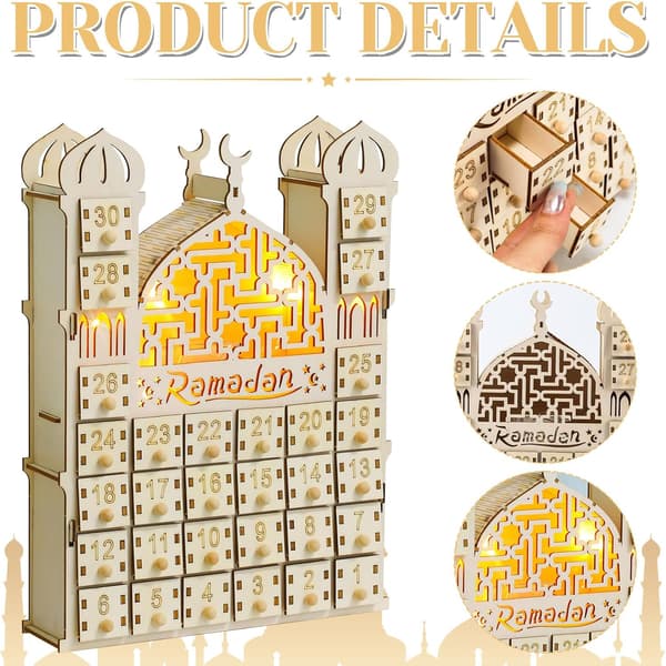 DIY Ramadan-kalender i tre - 30 skuffer med lys, Eid Mubarak-dekorasjon for barn, adventsstil has