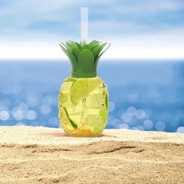 Pineapple Mugs, 2 Pcs Hawaiian Reusable Pineapple Cocktail Mugs with Straw and Removable Lid, Clear Pineapple Drinking Cups