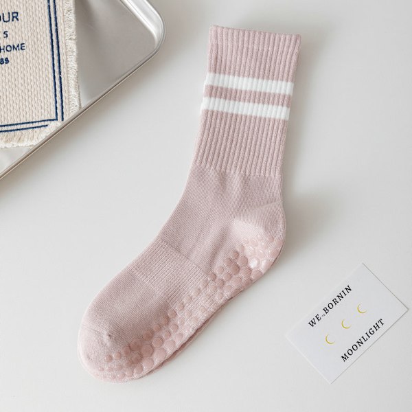 Yogastrømper i bomull for kvinner, sklisikre pilatesstrømper midt på leggen, sklisikre strømper, lange strømper, atletiske strømper Blå Black Average size-yoga socks
