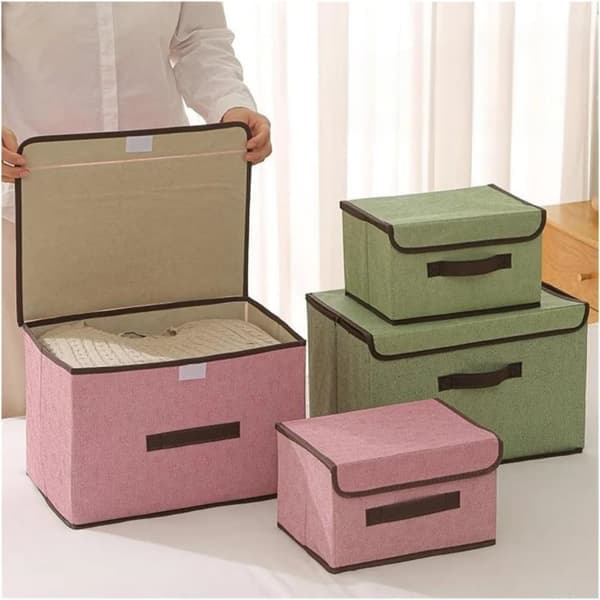 Cotton Foldable Storage Box with Lid - Home Organizer - for Pants and Clothes