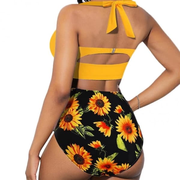 2 st Baddräkt Högmidjade Baddräkter Blomstertryck Halter Bandage Bikini Set