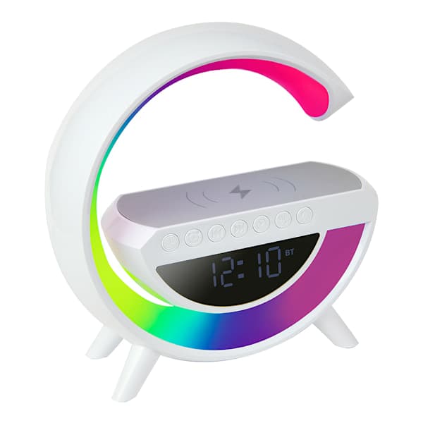 Wireless charger with clock, speaker and color-changing light