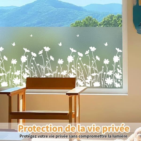 Frosted Window Film with Floral Pattern, UV-Resistant, Heat-Resistant, Electrostatic, Glue-Free, 45 × 200 cm
