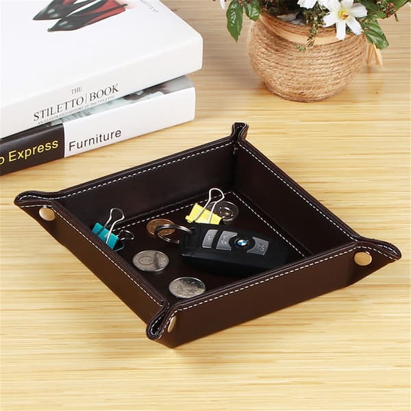 Valet Tray Desk Storage Organizer - Premium PU Leather Bedside Table Tray