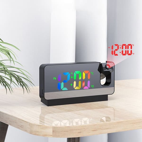 LED Digital Projection Alarm Clock 180° Rotation Mute Electronic Clock Ceiling Projector Alarm Clock for Bedroom White