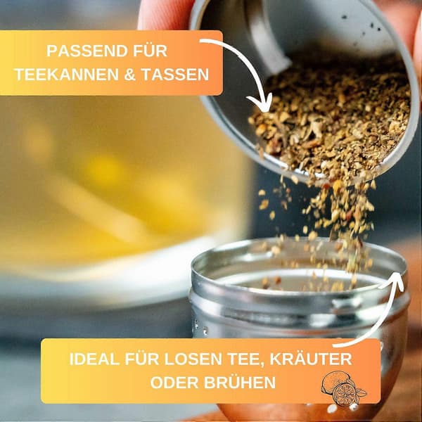 4 stk. tefilter i rustfrit stål med kæde til løs te