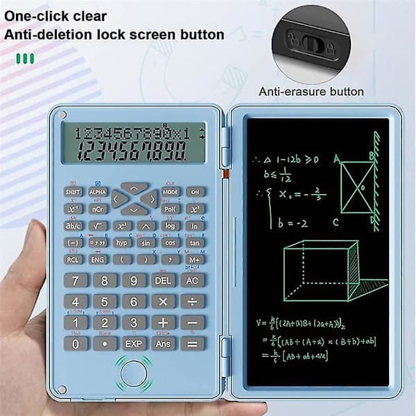 Scientific Calculator, 12-Digit LCD Display with Erasable Writing Pad, Foldable for Home and School