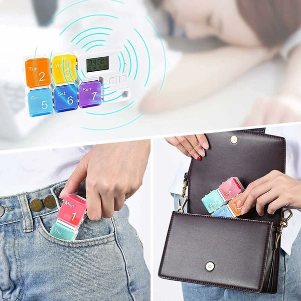 Electronic Pill Box with Alarm 7 Compartments Automatic Medication Reminder Pill Dispenser for Elderly and Children