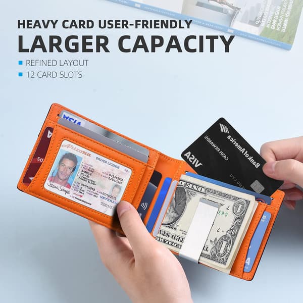 Men's Wallet Slim Large Capacity with 12 Card Slots RFID Blocking Simple Blue