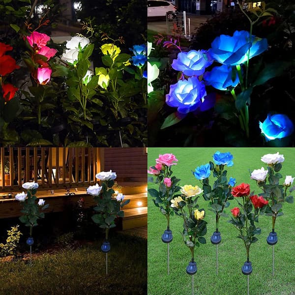 Rose solcellelampe dekorasjon utendørs hage plen lys Gul Gul