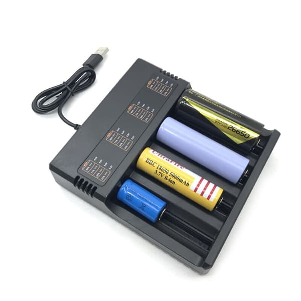 4-roms Smart 18650 Lader Litiumbatterilader Universell USB Batterilader Smart Lader for Oppladbart Batteri