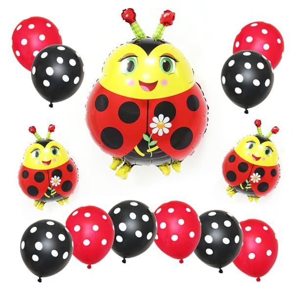 13-piece set ladybug balloon yellow black and red ladybug foil