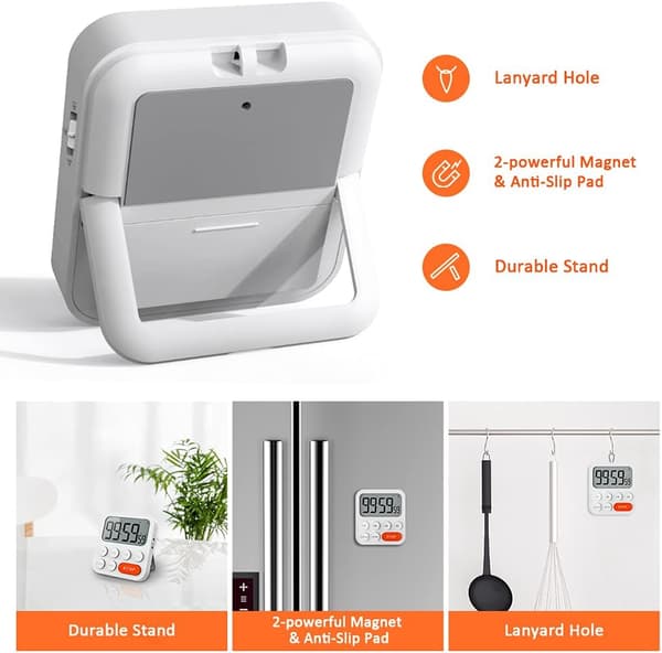 Kitchen Timer, Kitchen Timer, Digital Stopwatch and Countdown Timer with Custom Mode, 3 Volume Levels