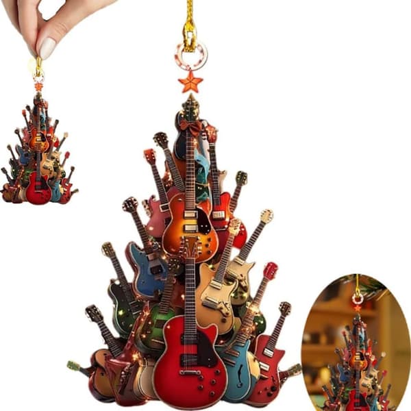 Rockin' Around The Guitar Julgransprydnad, 2D Premium Rockgitarr Julgransprydnad-8cm