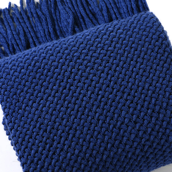 Neulottu heittoviltti tupsuilla, kuplakuvioitu, kevyt, sohvanpeitto, kodin sisustus Dark blue