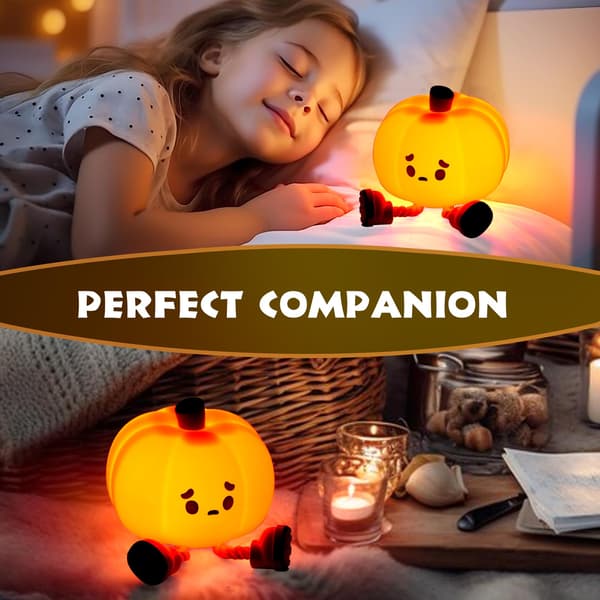 Pumpkin Night Light - Cute Pumpkin Lamp, Dimmable Silicone Night Light for Kids, Rechargeable Bedside Lamp with Press Function, Fun Office
