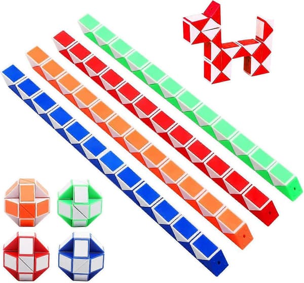 Terninglegetøj - Sæt med 4 12 dele, 24 blokke - Magic Speed Cube / Snake Cube Puzzle / Magic Snake Cube - 3D IQ-legetøj til børn og voksne