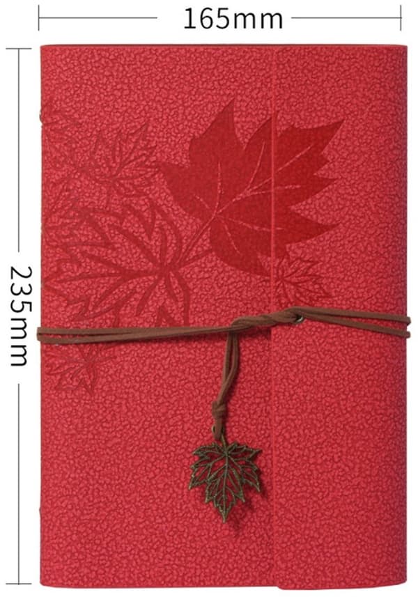 Vintage Leather Notebook with Maple Leaf Pattern A5 16.5x23.5 CM 80 Sheets 6-Ring Binder Refillable Travel Diary Sketchbook Journal Red