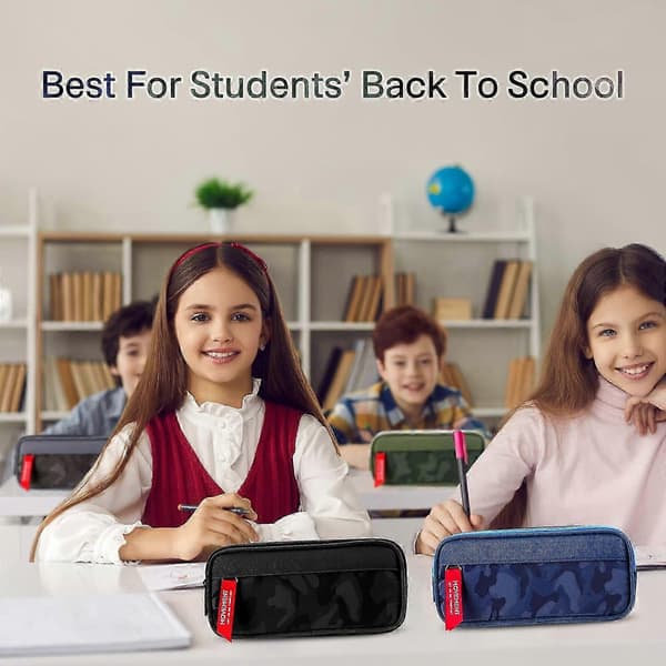 Pencil Case with Three Compartments and Smooth Zipper, Portable Large Capacity Pencil Pouch for Kids, Grey