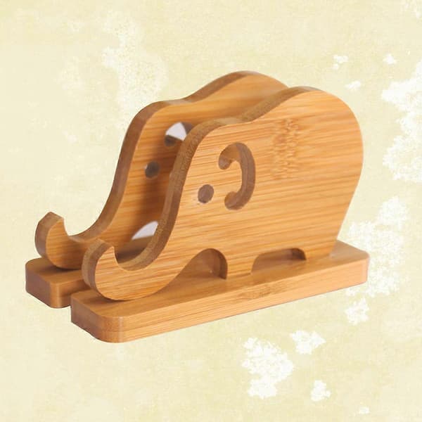 1 pc Cute Elephant Shaped Phone Holder Creative Bamboo Phone Stand Portable Smartphone Holder