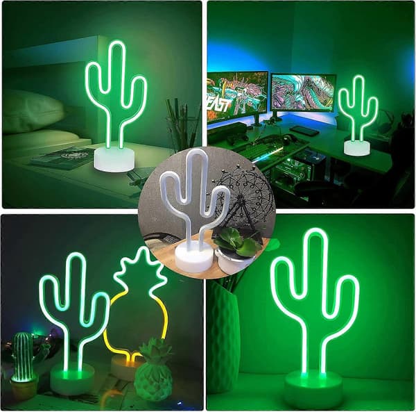 Kaktus LED Neonskylt – USB/Batteri Nattlampa, Presentdekor