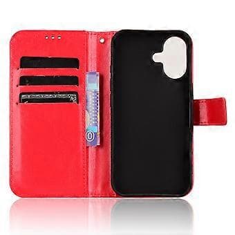 Compatible Case for iPhone 16 Plus Crazy Horse Texture PU Leather Wallet Case (Red)