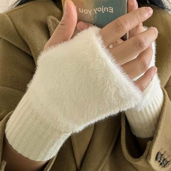 Bløde plys halvfingerluffer til kvinder vinter varme og bløde halvfingerløse handsker